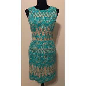 Just Taylor Turquoise & Tan Shift Dress